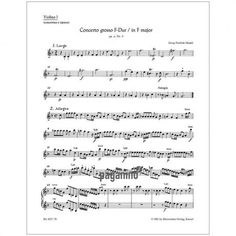 Händel, G. F.: Concerto grosso Op. 6/9 HWV 327 F-Dur – Stimmen Violine 1 (solo)