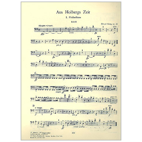 Grieg, E.: Suite »Aus Holbergs Zeit« Op. 40 G-Dur – Einzelstimmen 